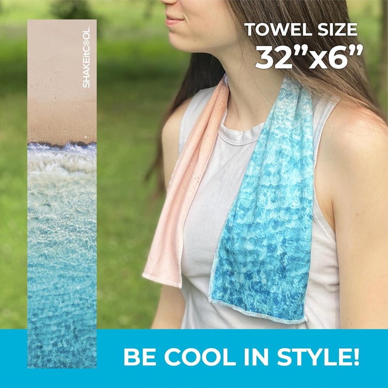 SHAKEitCOOL Original Cooling Towel – Be Cool in Style - Heat Relief, Soft, Lightweight, Sun Protection, Easy Clean - Perfect for Biking, Running, Yoga, Gym, Gardening - Beach - Image 2